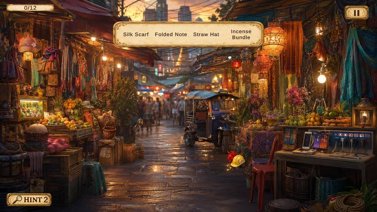 A hidden-object scene set in a Bangkok night market