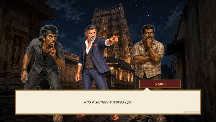 A story scene with character portraits and dialogue